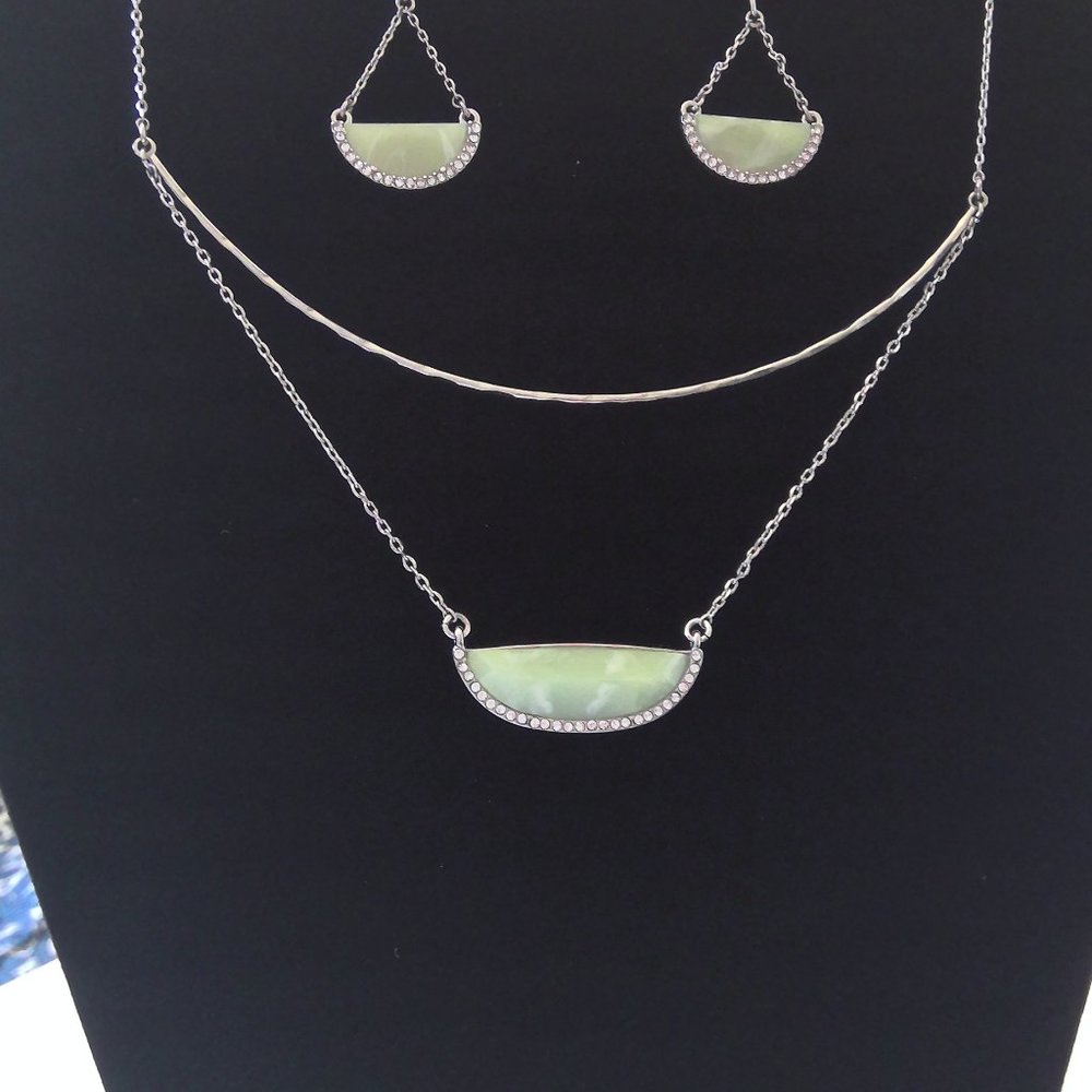 Ann Klein Necklace Earrings Silver & Jade Modern